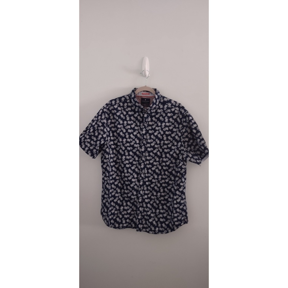 Denim And Flower Ricky Singh Navy Blue & White Pineapple Slim Fit Shirt Size XL - Picture 4 of 9